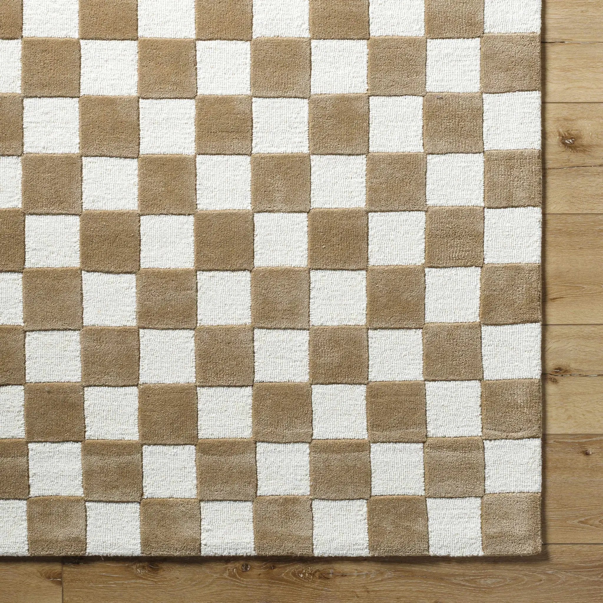 Timin Brown Checkered Wool Area Carpet - Clearance by Boutique Rugs