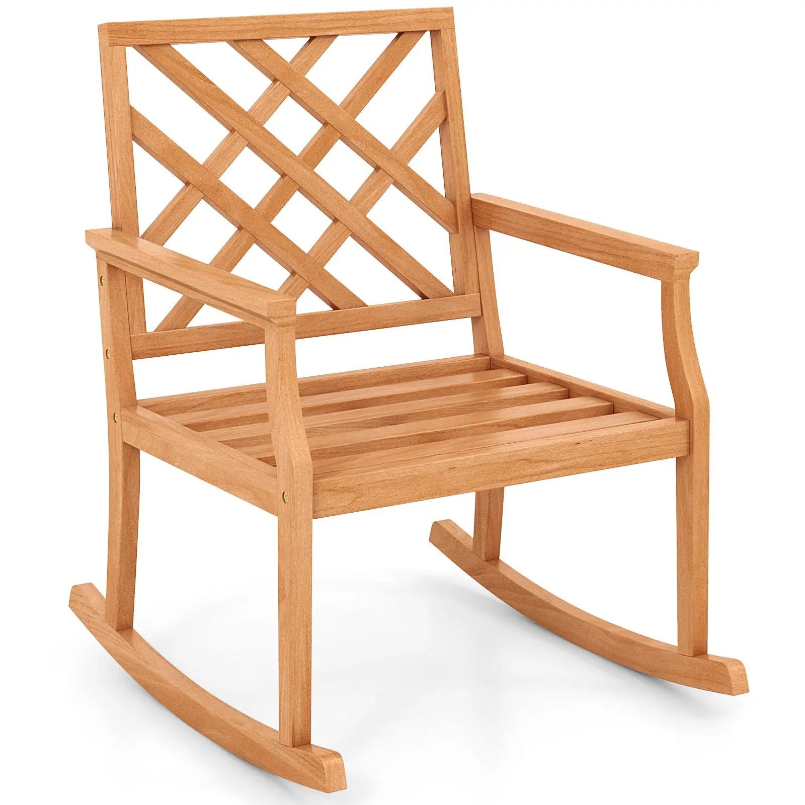 Teak Wood Rocking Chair with Backrest and Slatted Seat by DirectDeals