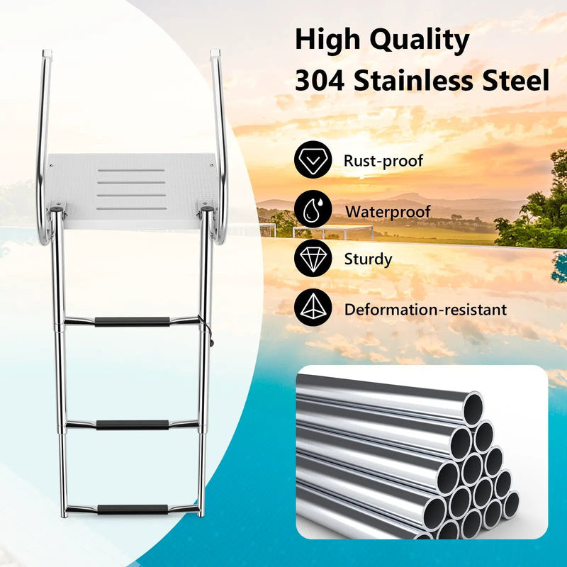 3-Step Telescoping Boat Ladder with Fiberglass Platform and Handrails by DirectDeals