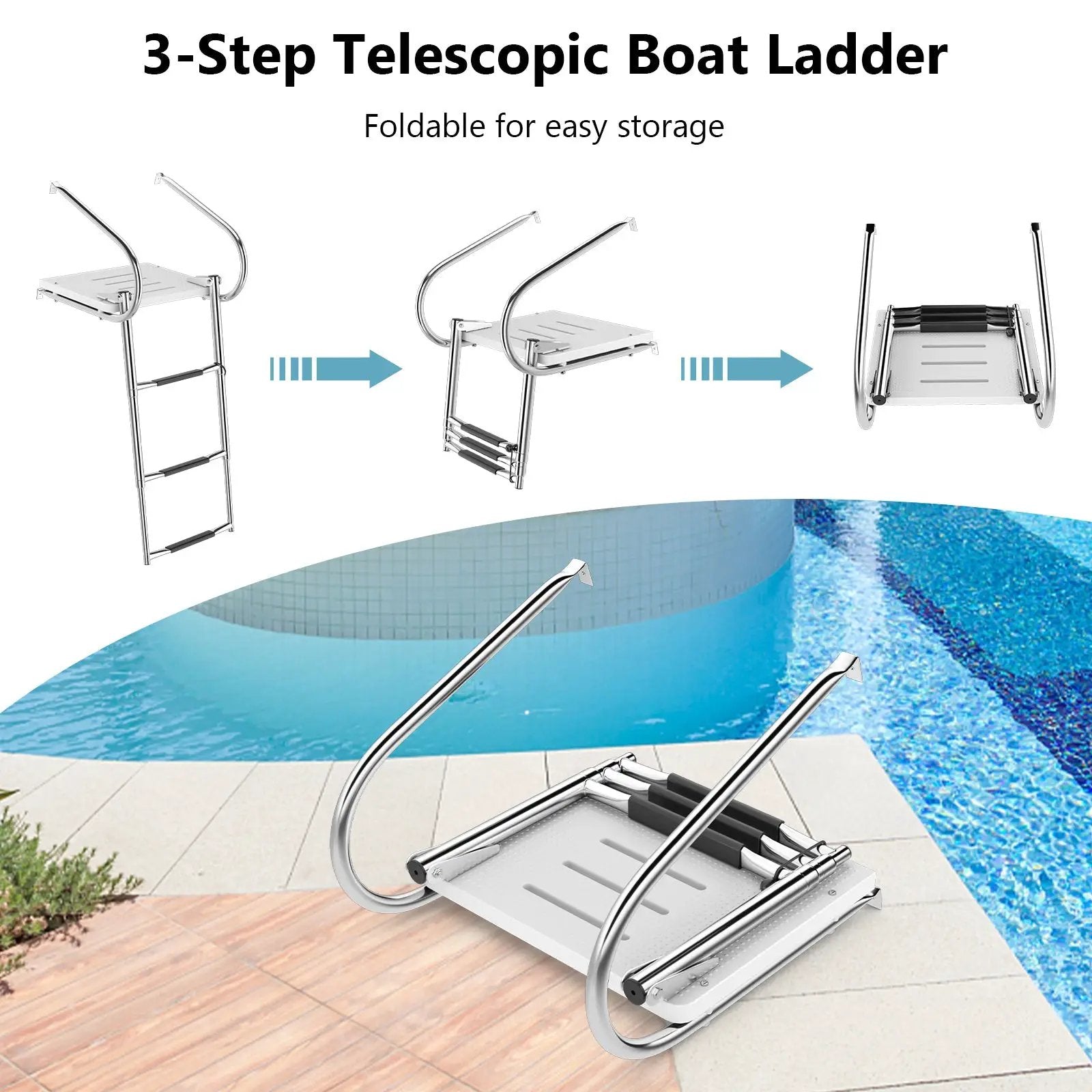 3-Step Telescoping Boat Ladder with Fiberglass Platform and Handrails by DirectDeals