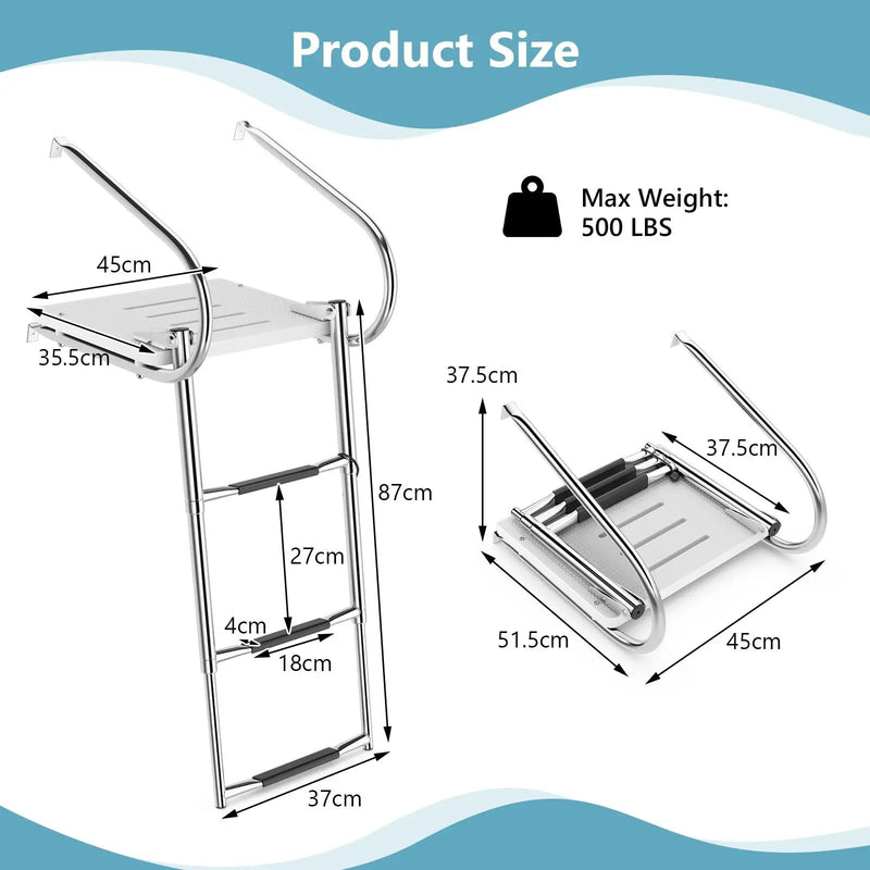3-Step Telescoping Boat Ladder with Fiberglass Platform and Handrails by DirectDeals
