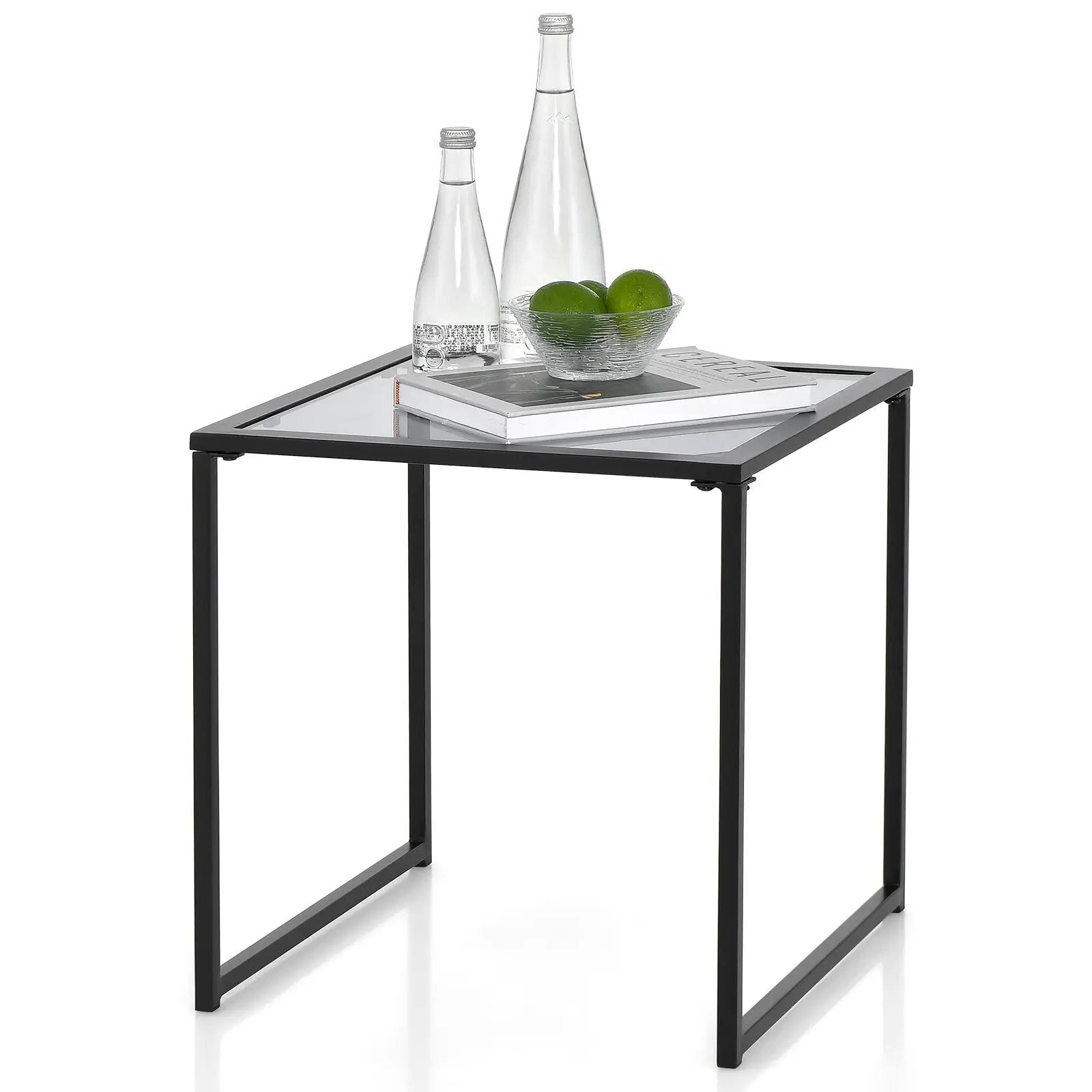 Tempered Glass Side Table with Metal Frame for Indoor and Outdoor by DirectDeals