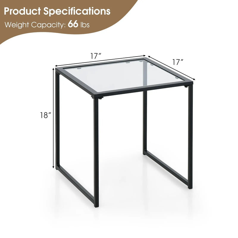 Tempered Glass Side Table with Metal Frame for Indoor and Outdoor by DirectDeals