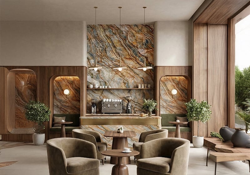 Tempest Blue Polished Quartzite Slab Random room scene 10