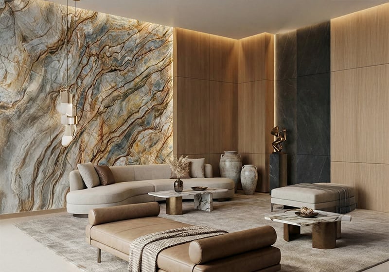 Tempest Blue Polished Quartzite Slab Random room scene 11