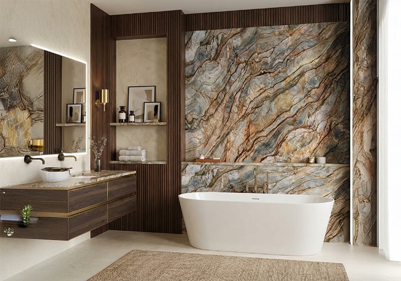 Tempest Blue Polished Quartzite Slab Random room scene 12