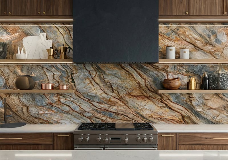Tempest Blue Polished Quartzite Slab Random room scene 4