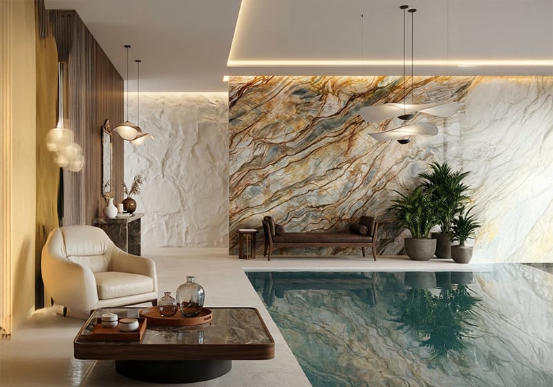 Tempest Blue Polished Quartzite Slab Random room scene 5