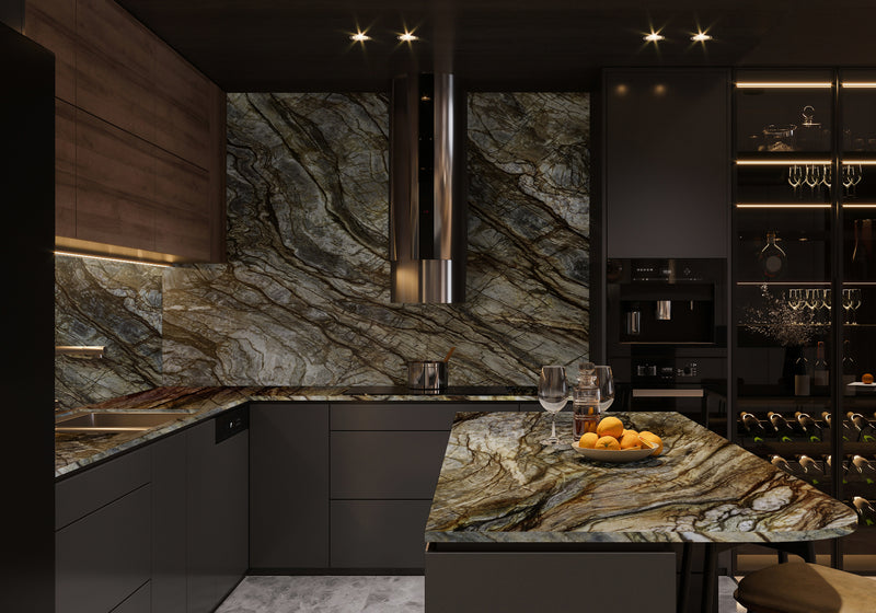 Tempest Blue Polished Quartzite Slab Random room scene 7