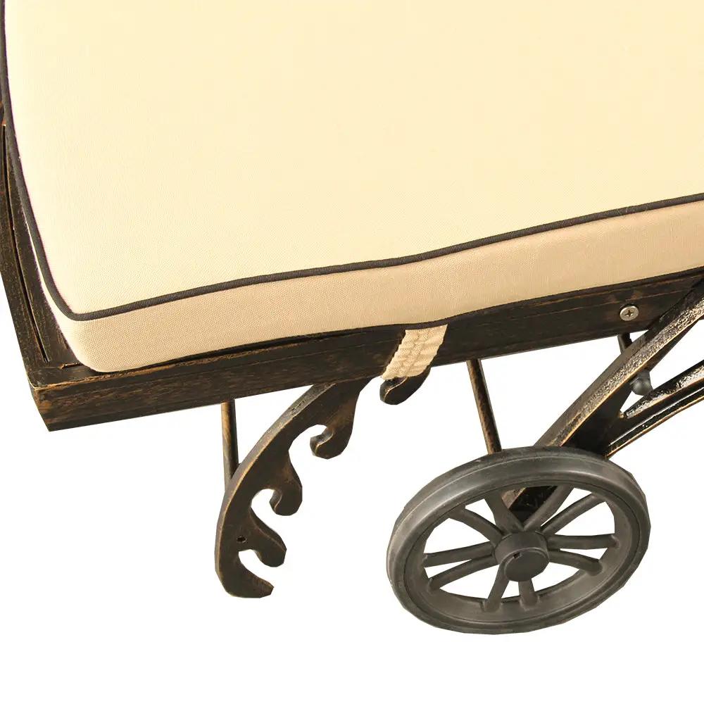 Modern Aluminum Bronze Patio Chaise Lounge with Wheels and Cushion by Sharicks