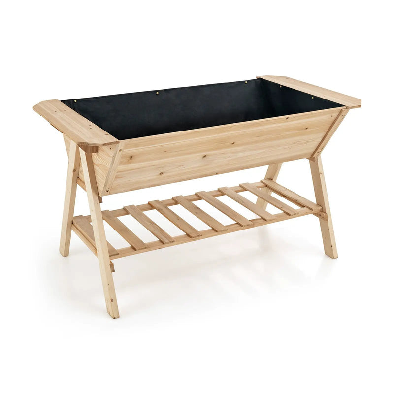 Raised Wood Garden Bed with Shelf and Liner by DirectDeals