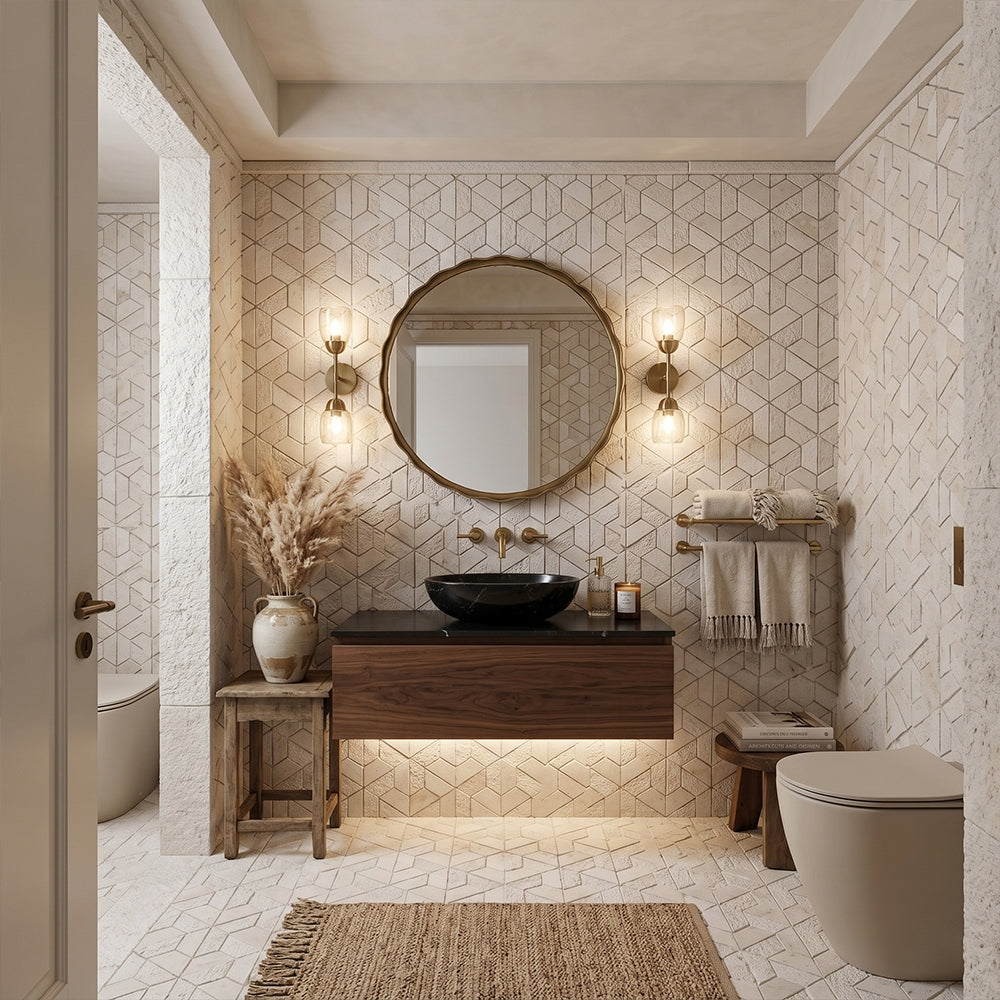Thala Beige Textured 3d Hexagon Limestone Mosaics 10 3/8x12 Limestone Textured 12x12 Mosaics — 2