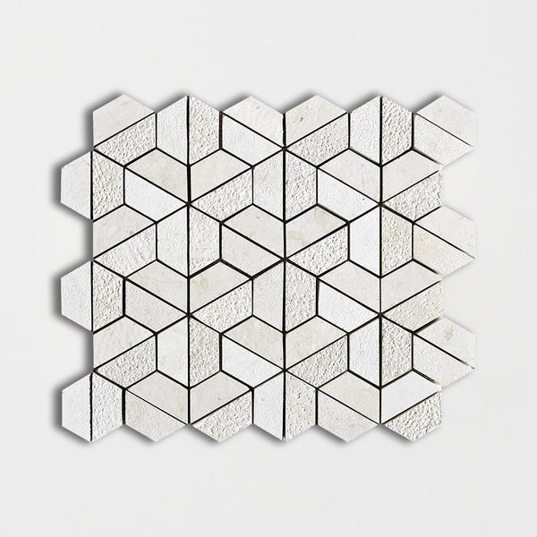 Thala Beige Textured 3d Hexagon Limestone Mosaics 10 3/8x12