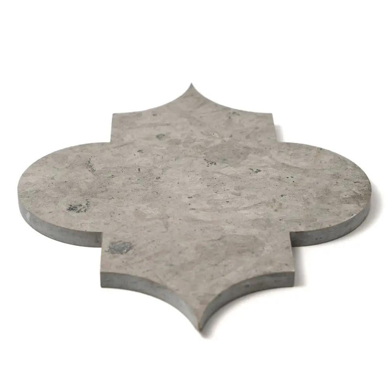 Thala Gray Honed Arabesque Limestone Waterjet Decos 8x11 closeup 1