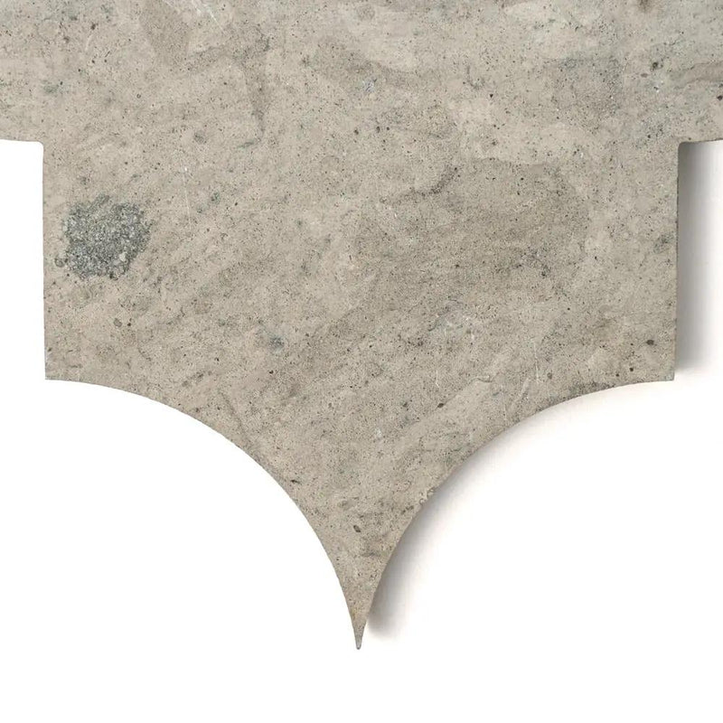 Thala Gray Honed Arabesque Limestone Waterjet Decos 8x11 closeup 3