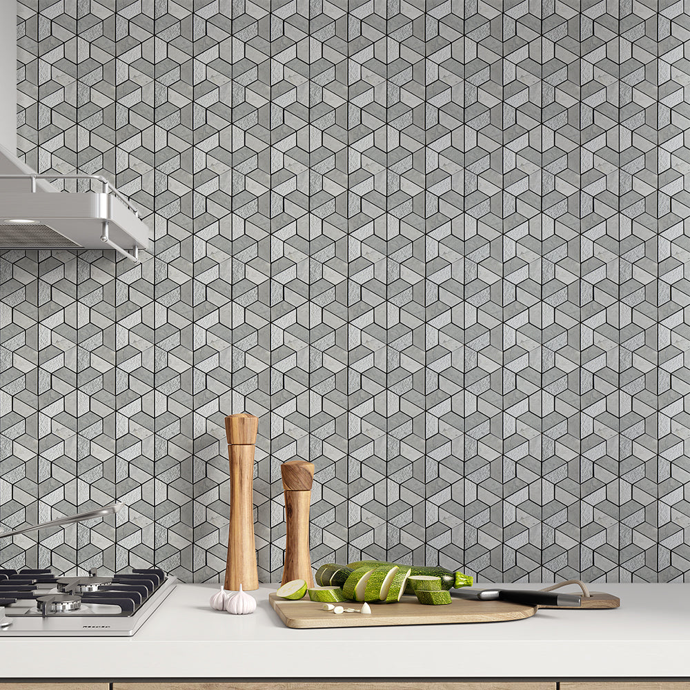 Thala Gray Textured 3d Hexagon Limestone Mosaics 10 3/8x12 Limestone Textured 12x12 Mosaics — 2