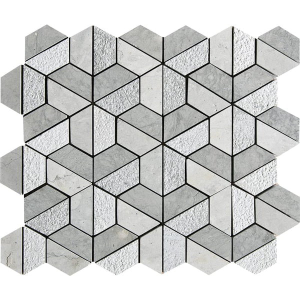 Thala Gray Textured 3d Hexagon Limestone Mosaics 10 3/8x12