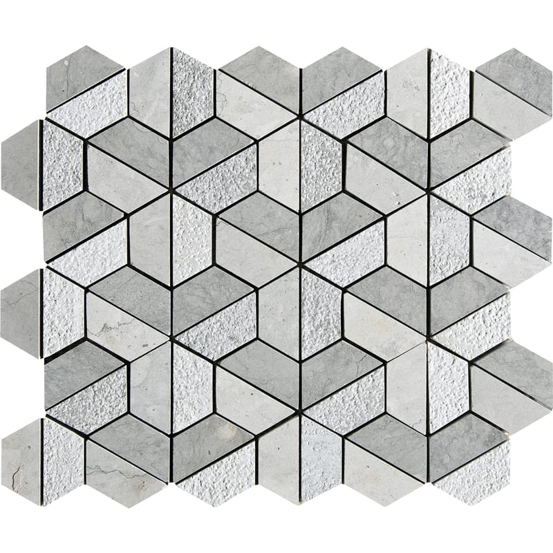 Thala Gray Textured 3d Hexagon Limestone Mosaics 10 3/8x12 Limestone Textured 12x12 Mosaics