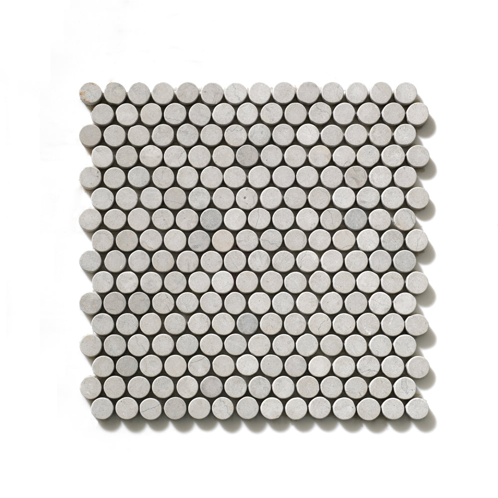 Thala Gray Tumbled Penny Round Limestone Mosaics 11 1/4x11 3/4 Limestone Tumbled 12x12 Mosaics