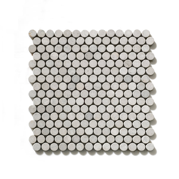 Thala Gray Tumbled Penny Round Limestone Mosaics 11 1/4x11 3/4