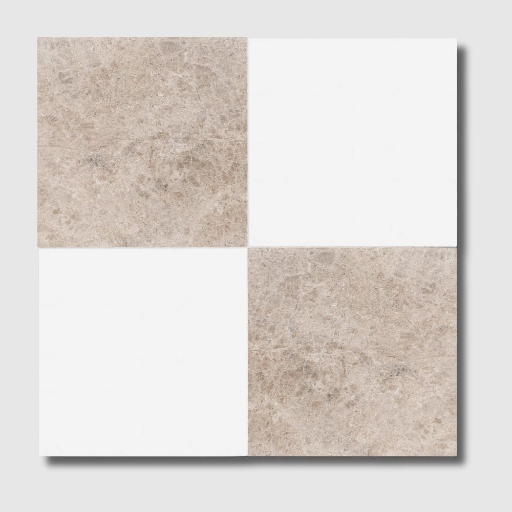 Sky Blue, Thassos Extra Honed Checkerboard Pattern Marble Tiles 12x12 Marble Honed 12x12 Tiles