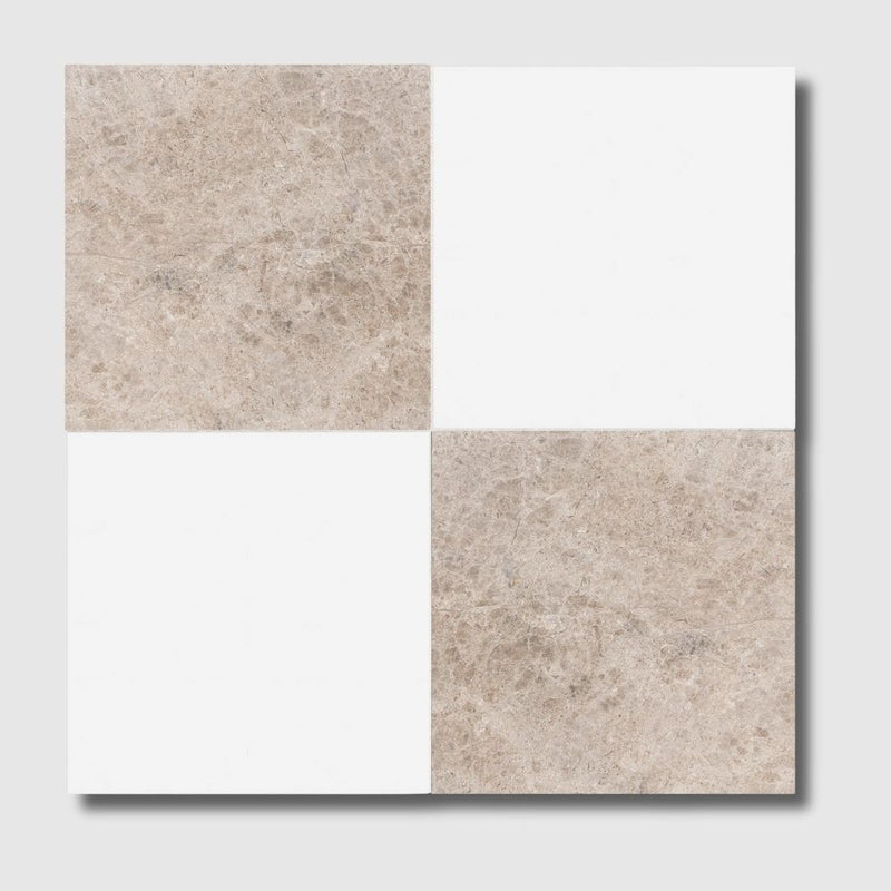 Sky Blue, Thassos Extra Honed Checkerboard Pattern Marble Tiles 12x12 Marble Honed 12x12 Tiles