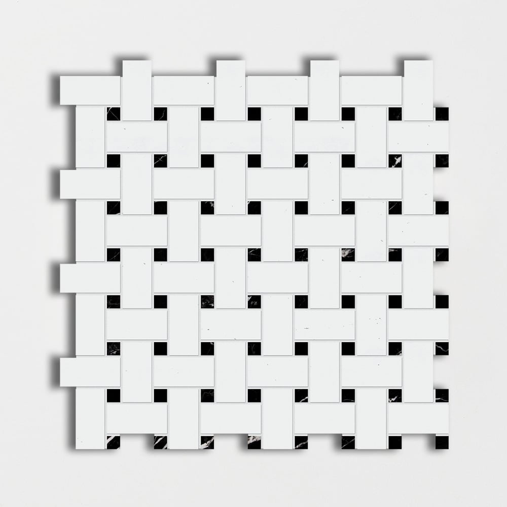 Thassos Honed Basket Weave Marble Mosaics 12x12 Marble Honed 12x12 Mosaics