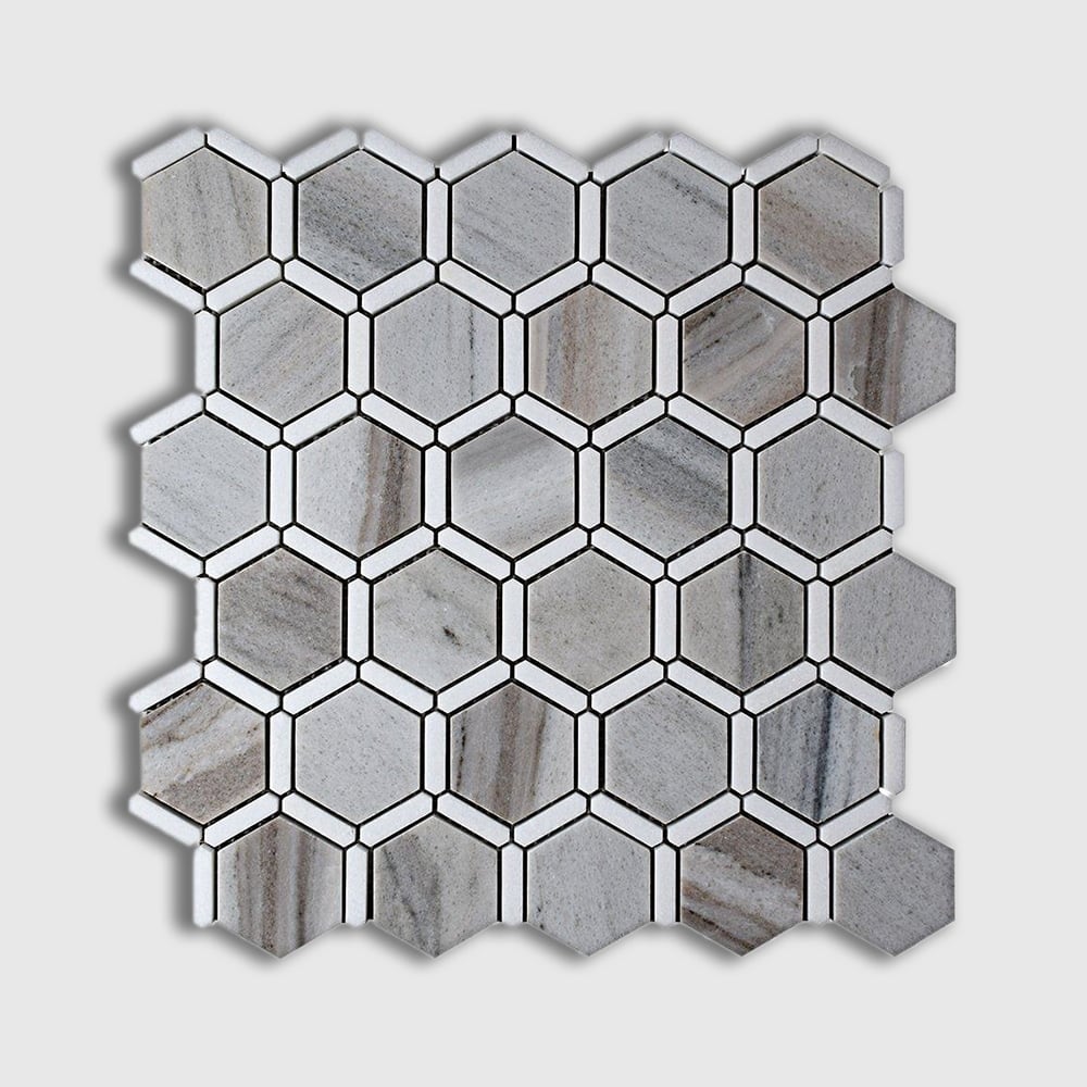 Thassos, Silver Sky Polished Favo Marble Mosaics 12 1/4x11 3/4 Marble Polished 12x12 Mosaics