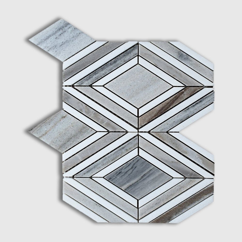 Thassos, Silver Sky Polished Stella Marble Mosaics 9 25/64x7 3/4 Marble Polished 6x12 Mosaics