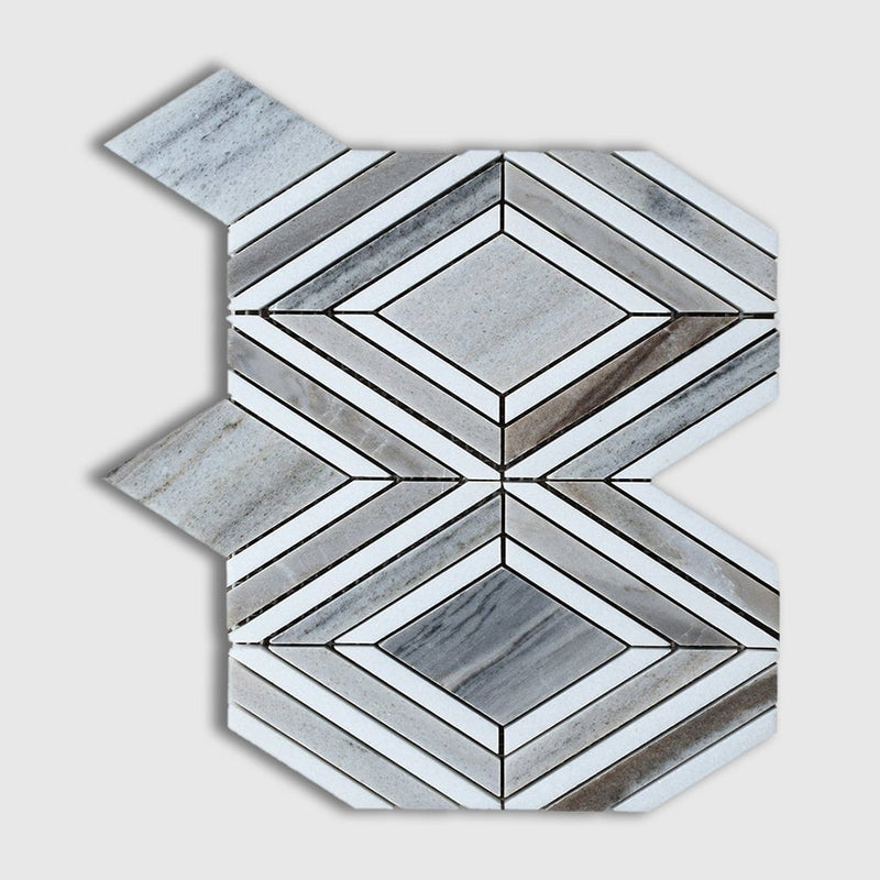Thassos, Silver Sky Polished Stella Marble Mosaics 9 25/64x7 3/4 Marble Polished 6x12 Mosaics