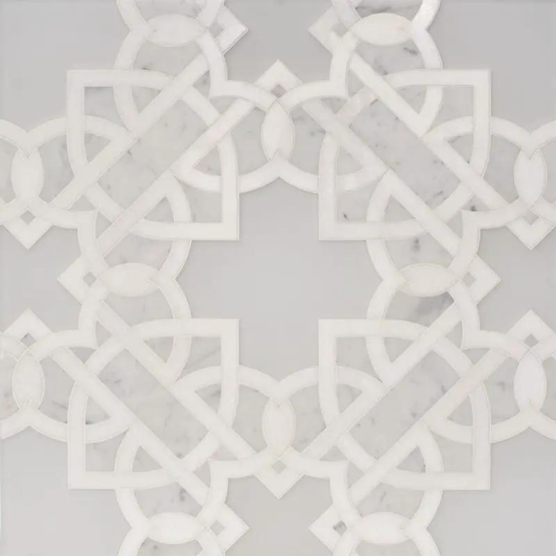 Thassos White, Pura Glass, White Carrara Multi Finish Isabella Marble Mosaics 11 9/32x11 9/32 by Stonetiledepot