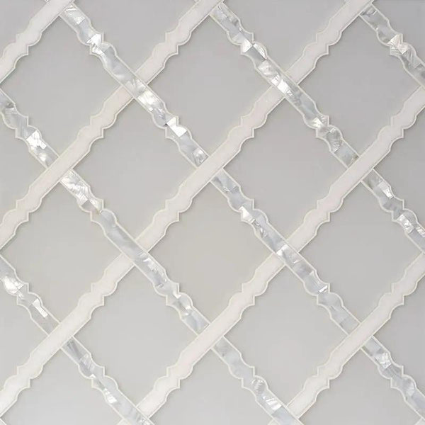 Thassos White, Pura Glass, White Mother Multi Finish Rita Marble Mosaics 9 11/32x9 11/32