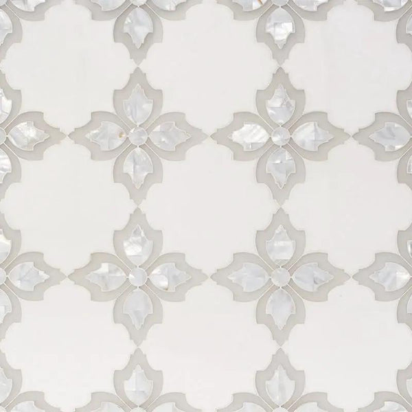 Thassos White, Pura Glass, White Mother Multi Finish Susanna Marble Mosaics 12 1/32x12 1/8