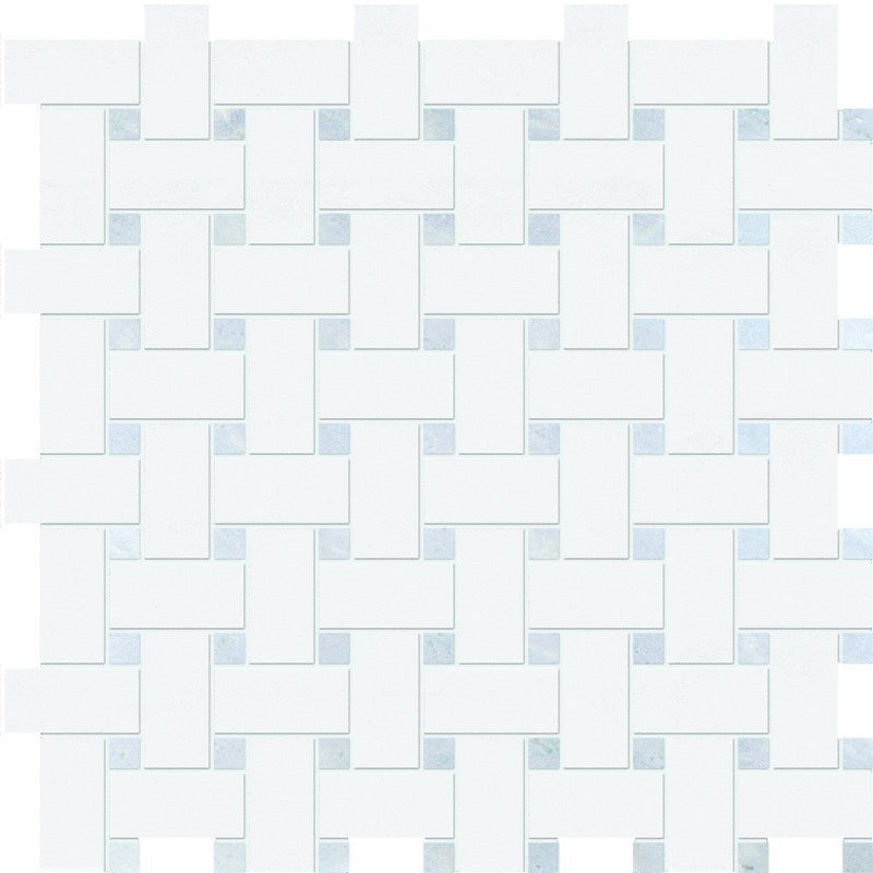 Thassos White&Amp;Blue Celeste Polished Basket Weave Marble Mosaics 12x12 Marble Polished 12x12 Mosaics