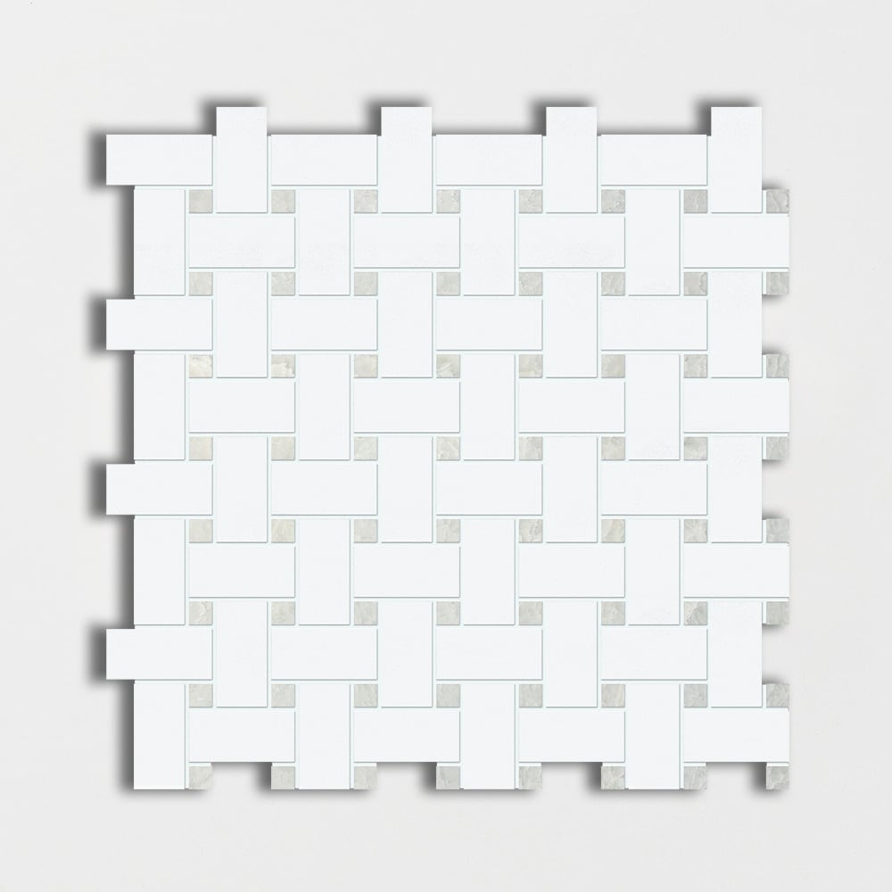 Thassos White&Amp;Ming Green Polished Basket Weave Marble Mosaics 12x12 Marble Polished 12x12 Mosaics