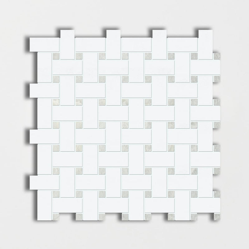 Thassos White&Amp;Ming Green Polished Basket Weave Marble Mosaics 12x12 Marble Polished 12x12 Mosaics