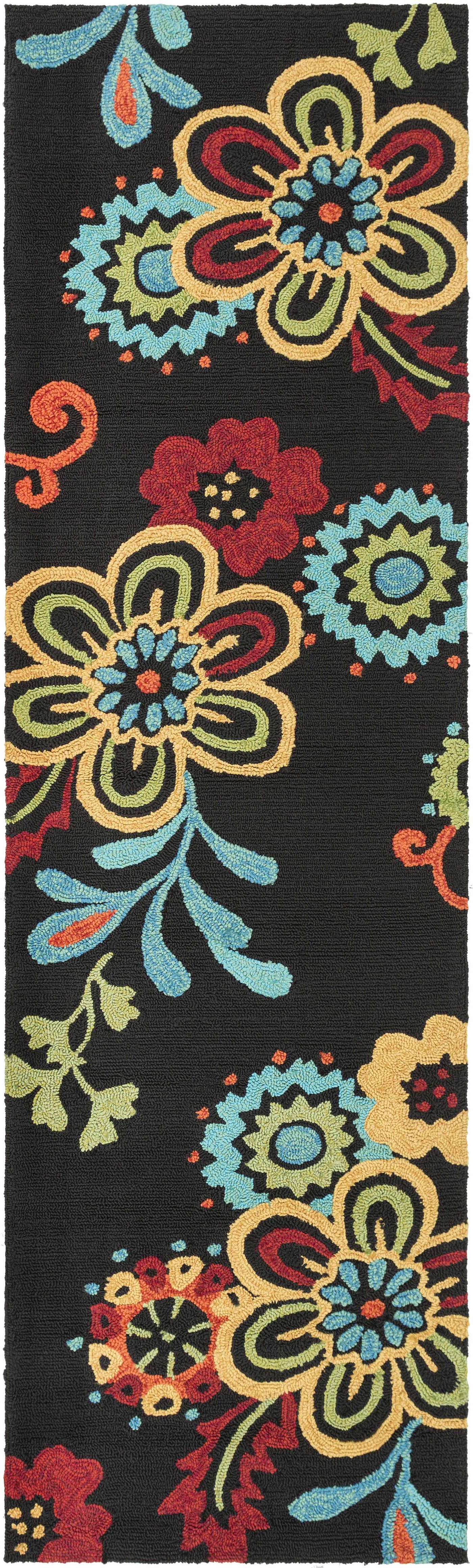 Thaxton Colorful Flowers on Black Outdoor Area Rug - Clearance by Boutique Rugs