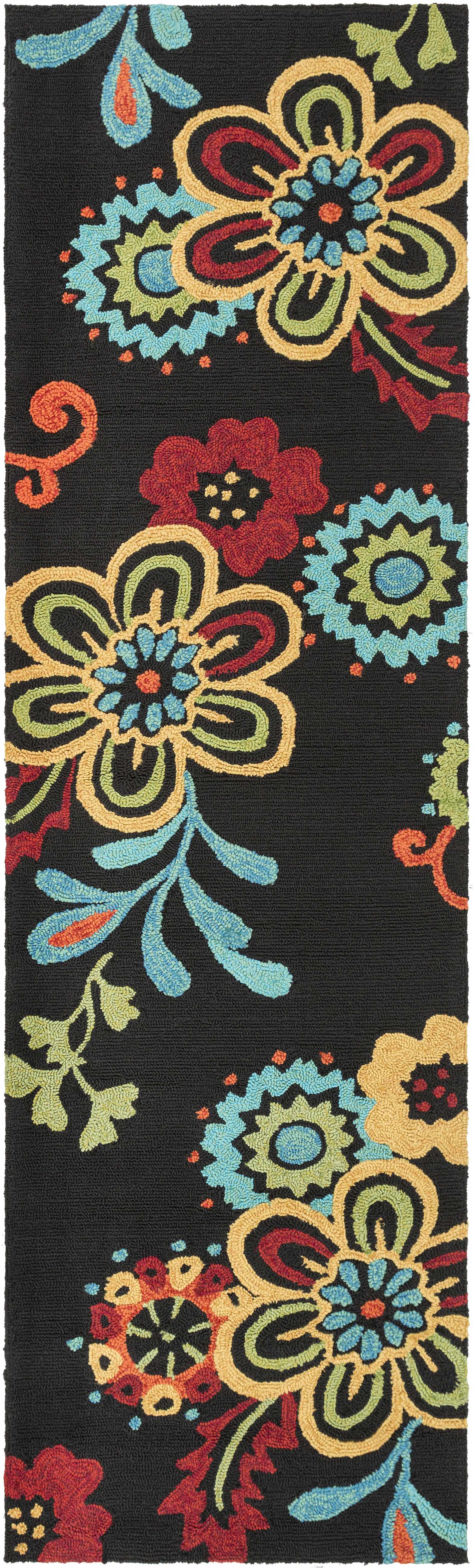 Thaxton Colorful Flowers on Black Outdoor Area Rug - Clearance by Boutique Rugs