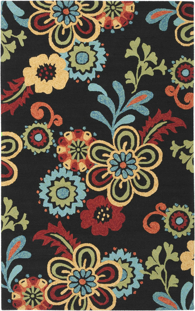 Thaxton Colorful Flowers on Black Outdoor Area Rug - Clearance by Boutique Rugs