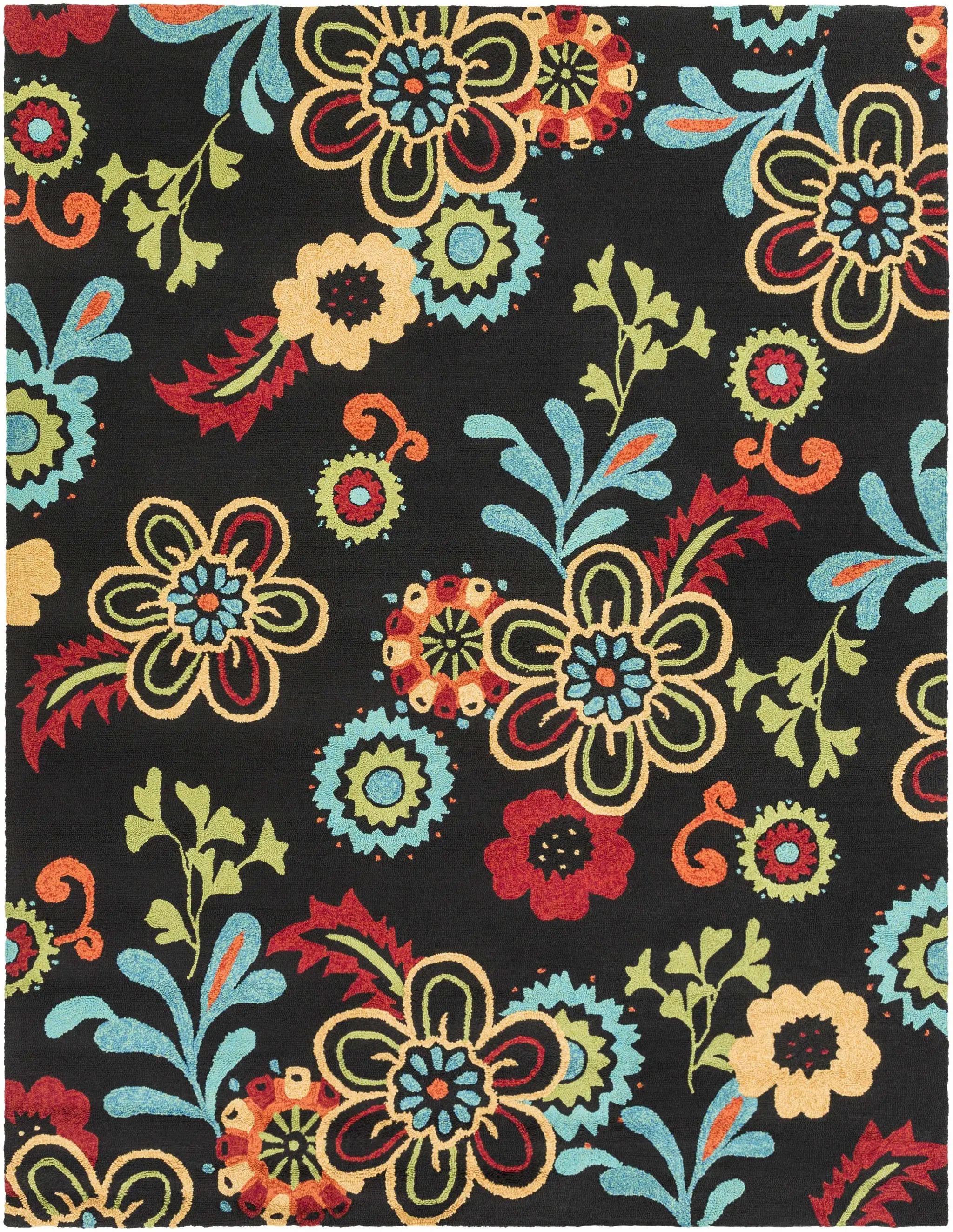 Thaxton Colorful Flowers on Black Outdoor Area Rug - Clearance by Boutique Rugs