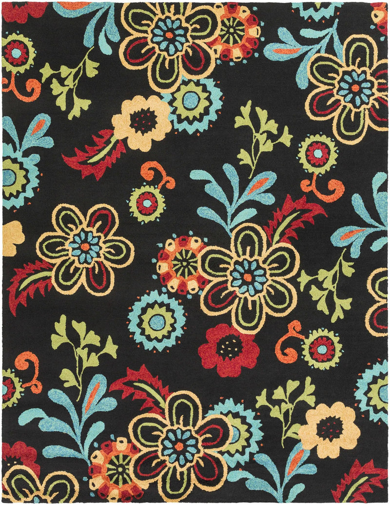 Thaxton Colorful Flowers on Black Outdoor Area Rug - Clearance by Boutique Rugs