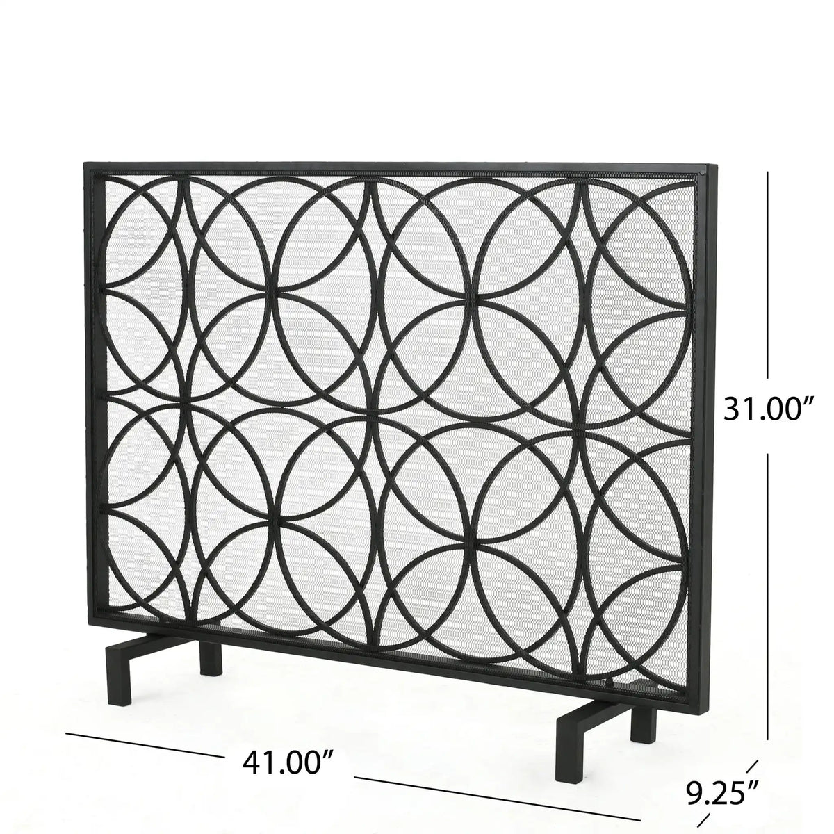 Thayer Single Panel Iron Fireplace Screen with Geometric Design, photo 4 of 8