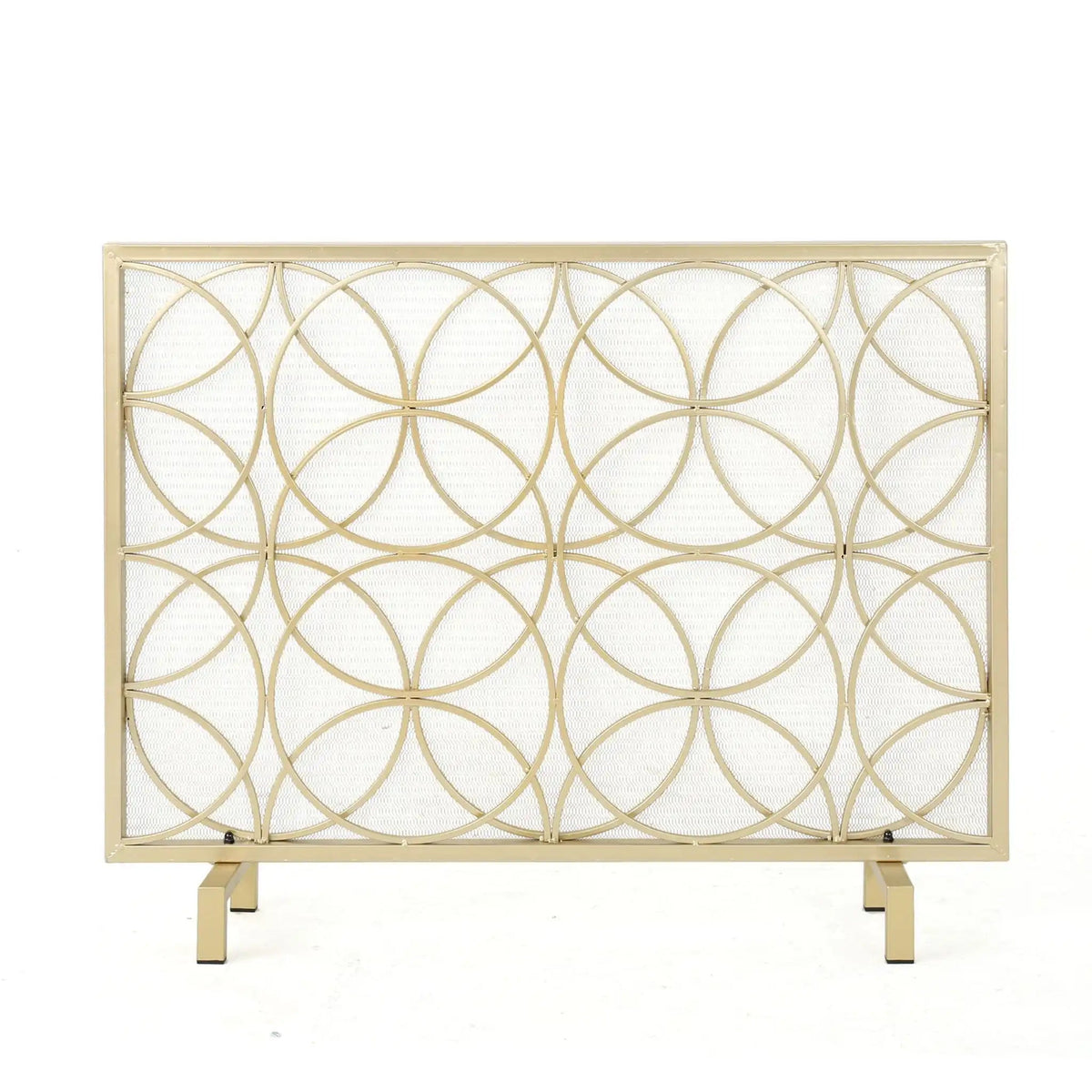 Thayer Single Panel Iron Fireplace Screen with Geometric Design, photo 2 of 8