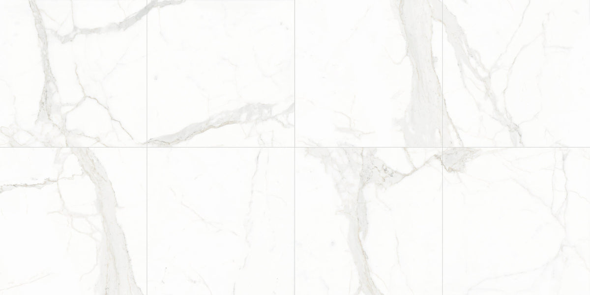 The Thirties Calacatta Super White Honed Marble Look Porcelain Tiles 30x30, several pieces laid together