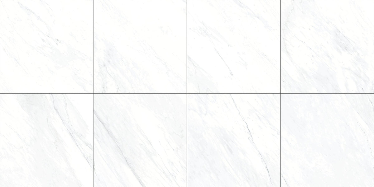 The Thirties Luxe White Polished Marble Look Porcelain Tiles 30x30, several pieces laid together