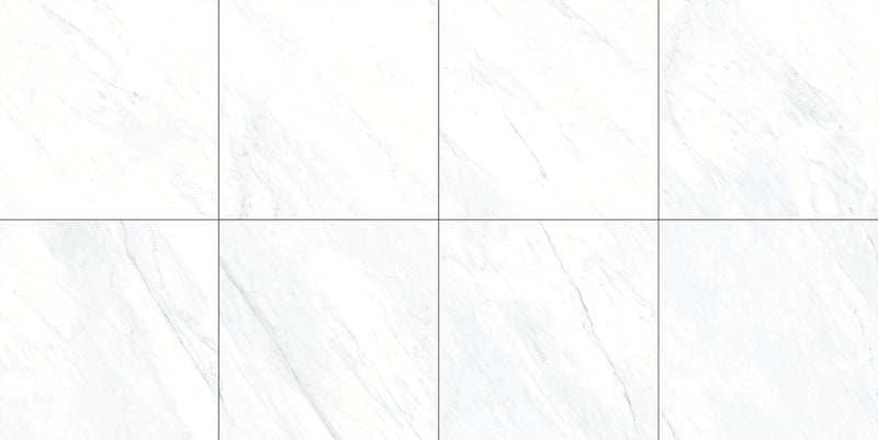 The Thirties Luxe White Polished Marble Look Porcelain Tiles 30x30, several pieces laid together