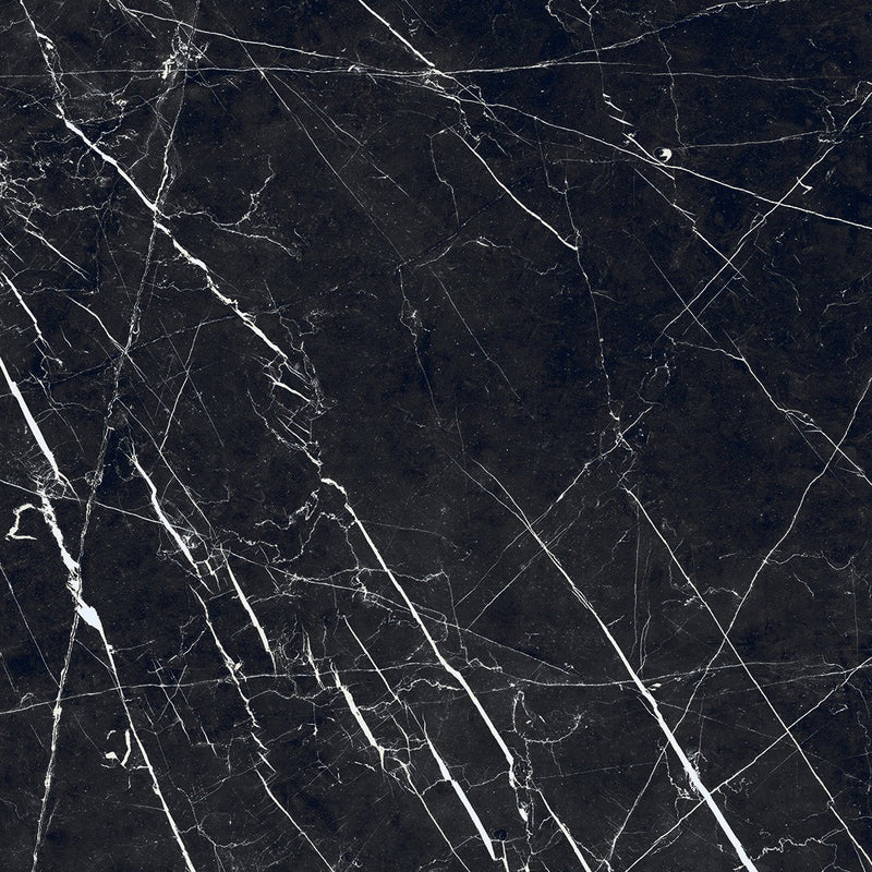 The Thirties Nero Marquina Polished Marble Look Porcelain Tiles 30x30 close up