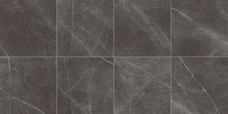 The Thirties Pietra Grey Honed Marble Look Porcelain Tiles 30x30, several pieces laid together