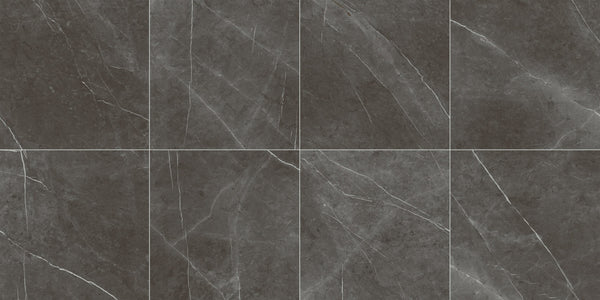 The Thirties Pietra Grey Polished Marble Look Porcelain Tiles 30x30, several pieces laid together