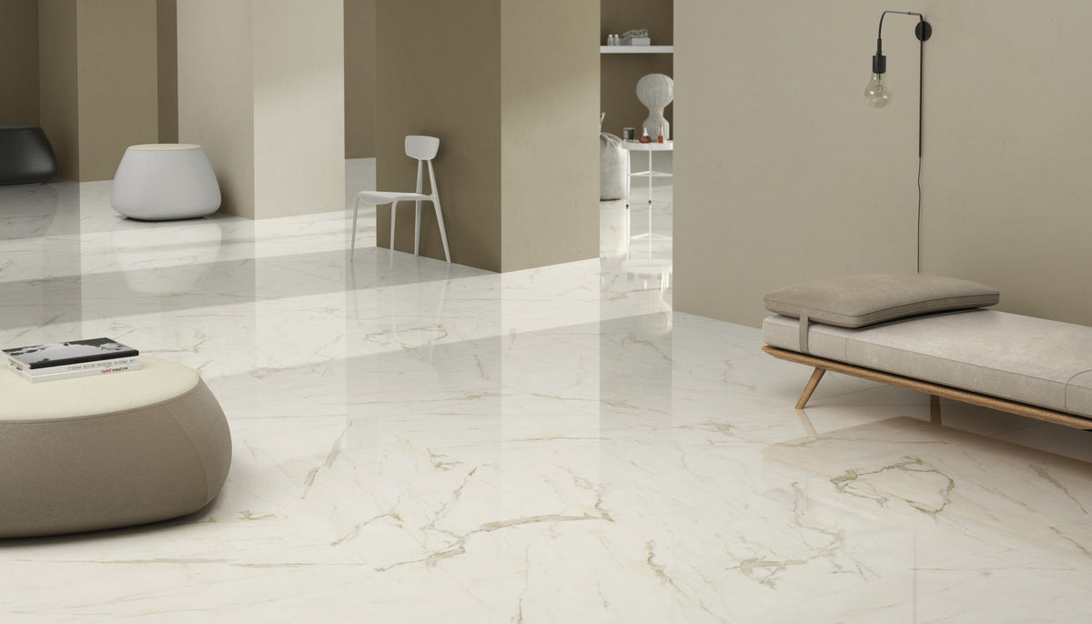 The Thirties Statuarietto Honed Marble Look Porcelain Tiles 30x30 installed in a spa, view 2